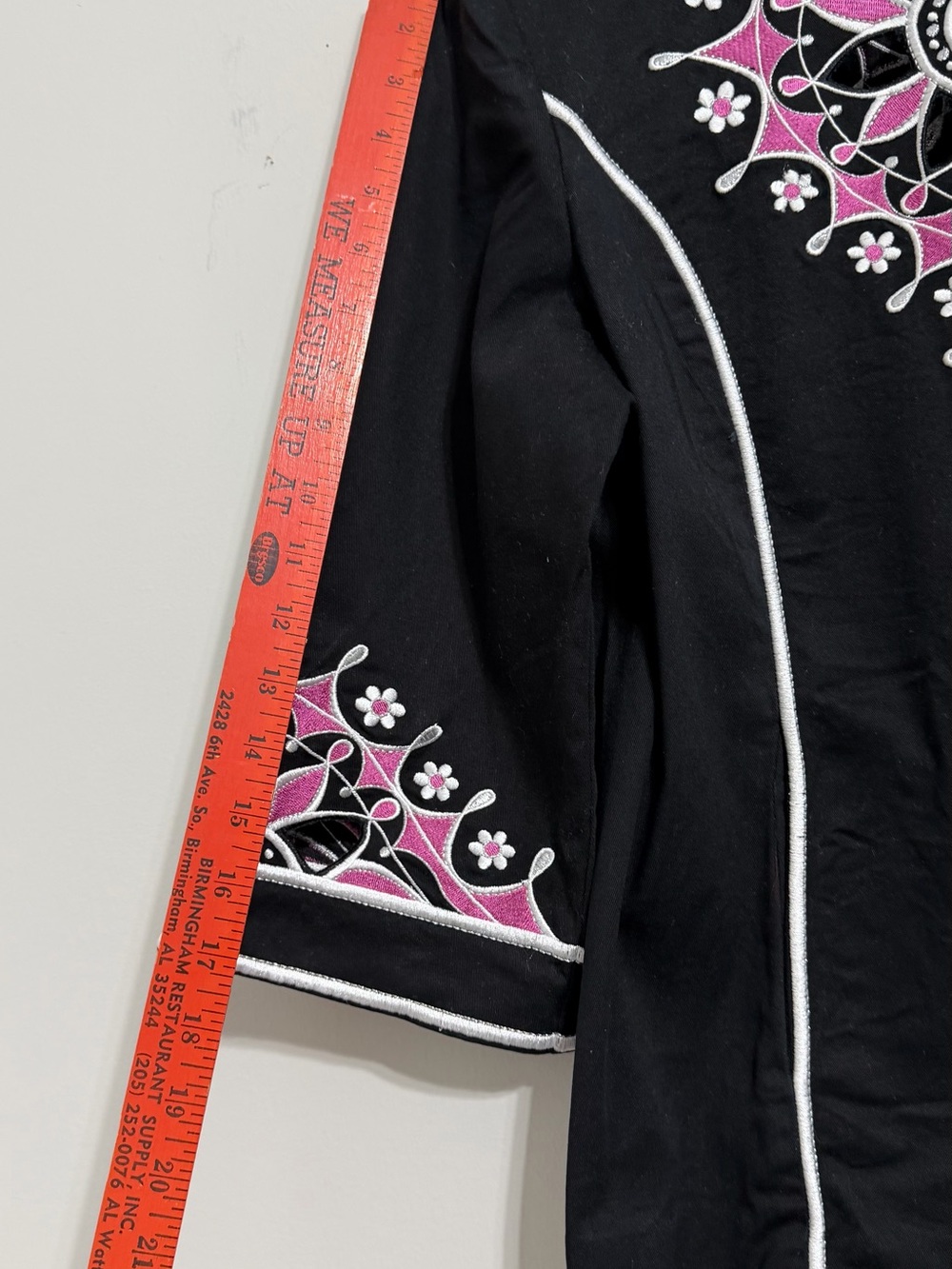 Bob Mackie Wearable Art Black Embroidered Cut Out Zip Jacket Pink White Medium - Picture 8 of 11